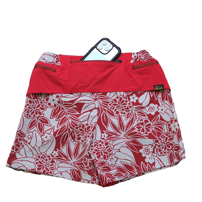 LEAF PATTERN MIDDLE SHORTS RED