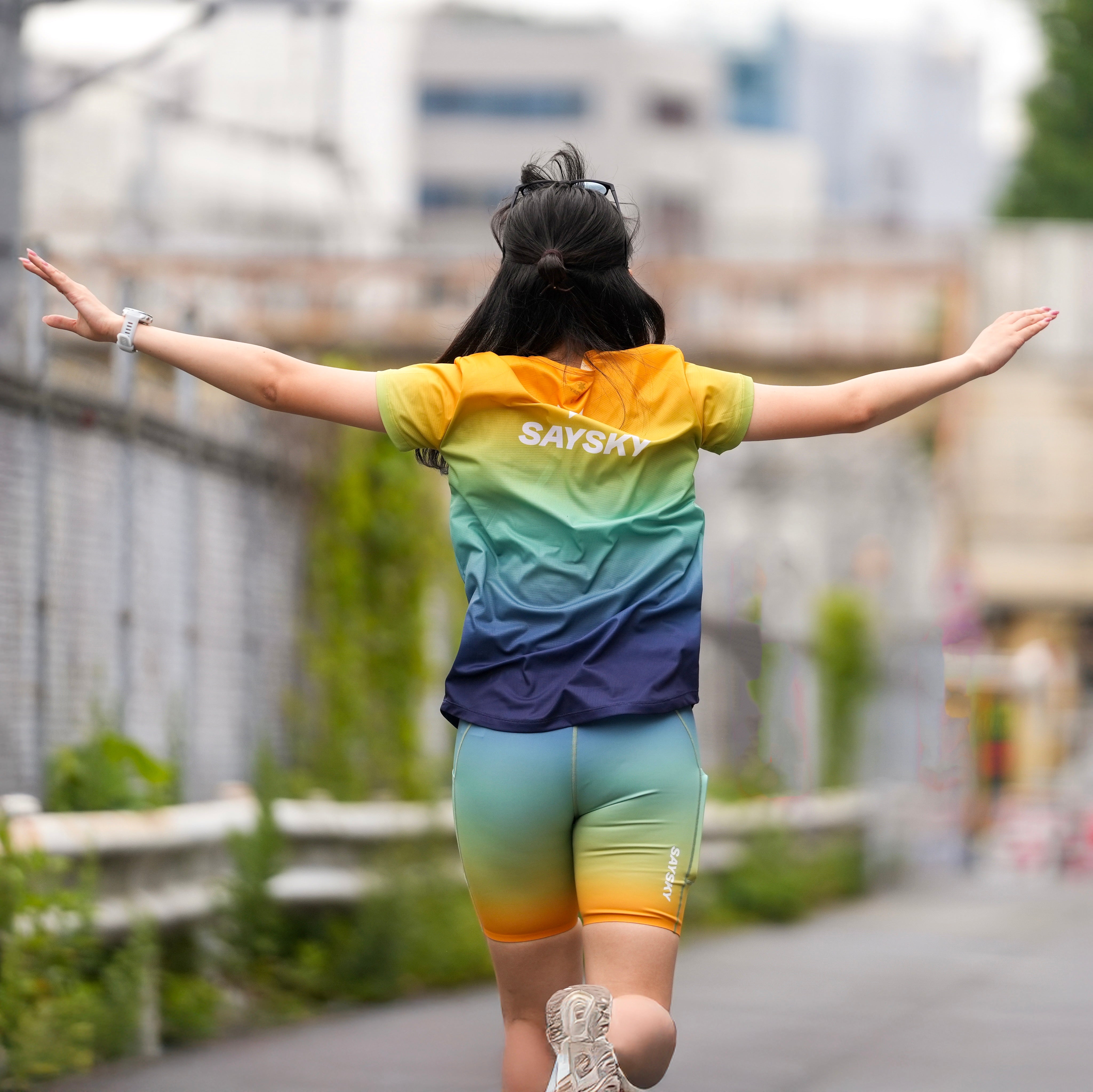 SAYSKY Tシャツ Drip Dye Flow-Blue Aop ランニングTシャツ Drip Dye Flow T-shirt - Blue Aop [メンズ