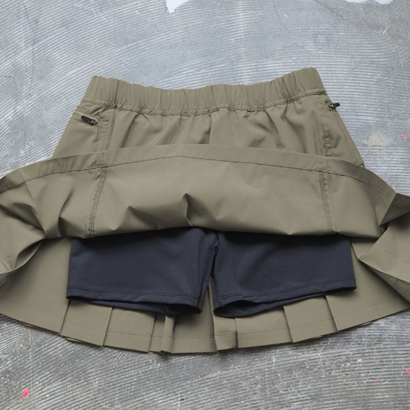 PLEATS SKIRT (WITH INNER) / OLIVE