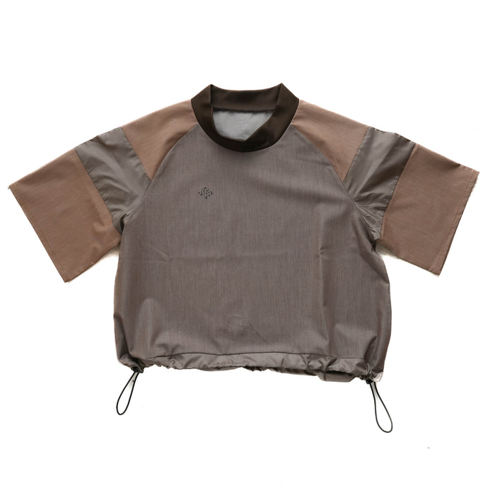 DENIM MOCK NECK SHORT TEE BROWN
