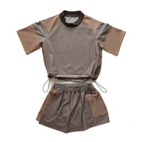 DENIM DOCKING RUN SKIRT　BROWN