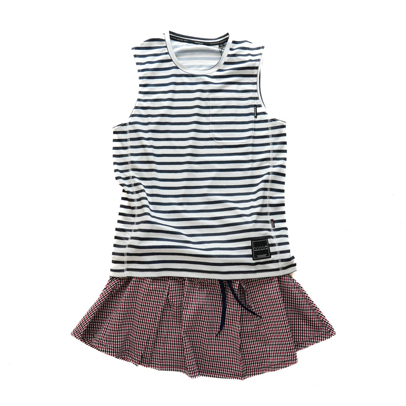 MMA Front Pleats Run Skirt Red Check