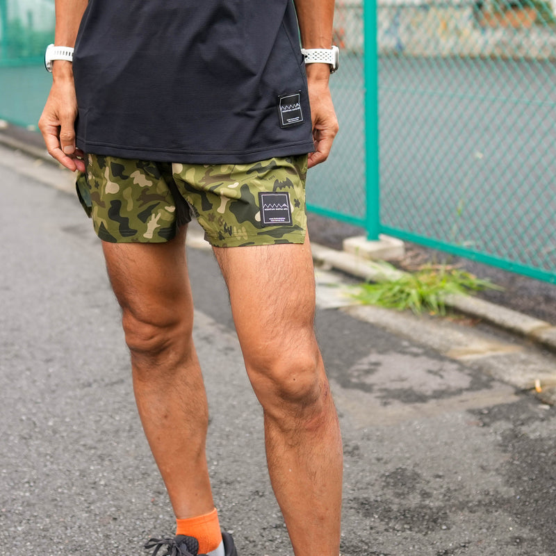 MMA_Jerry Ukai PONCHOMAN CAMO Hike&Run Shorts Green Ponchoman Camo