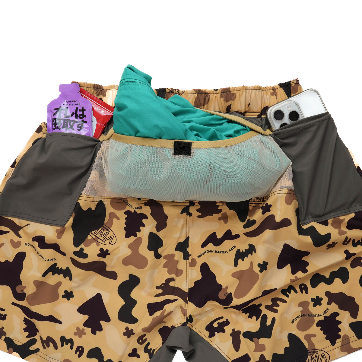 MMA_Jerry Ukai PONCHOMAN CAMO Hike&Run Shorts Green Ponchoman Camo