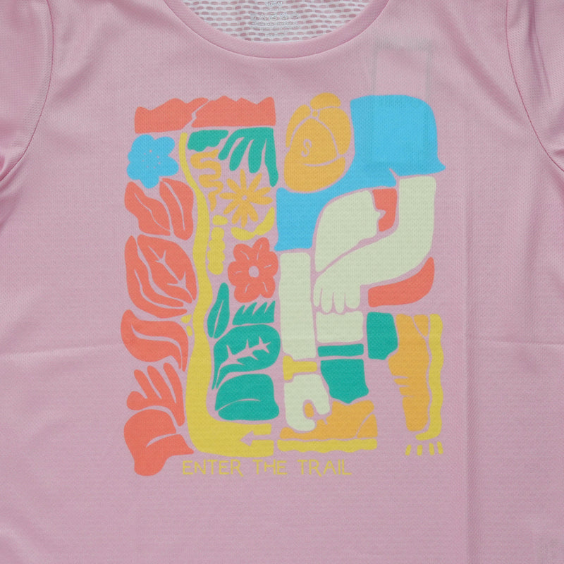 STAMP WOMENS GRAPHIC RUN TEE (ENTER THE TRAIL -PINK-)