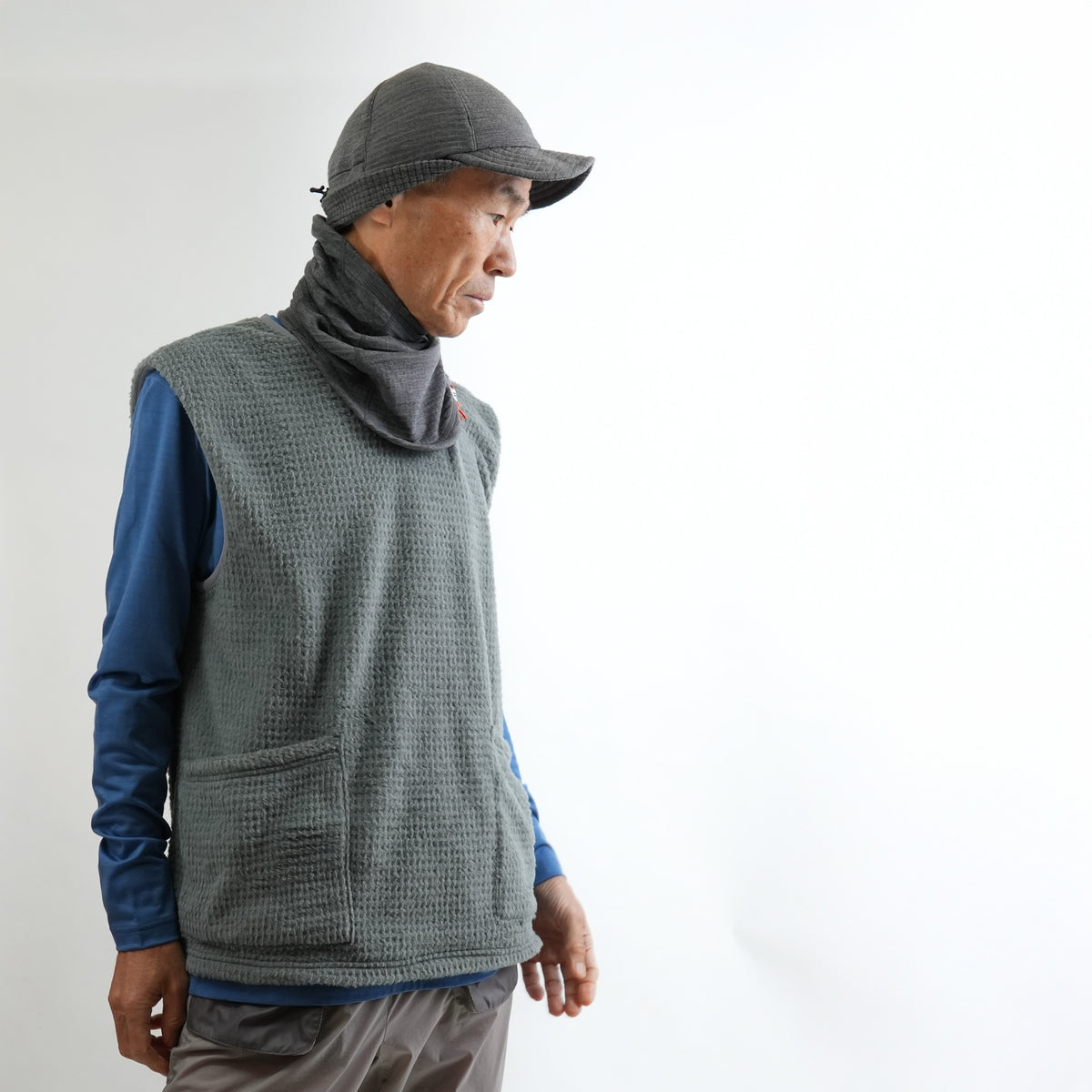 Grid Merino Long Neck Gaiter　Heather Gray