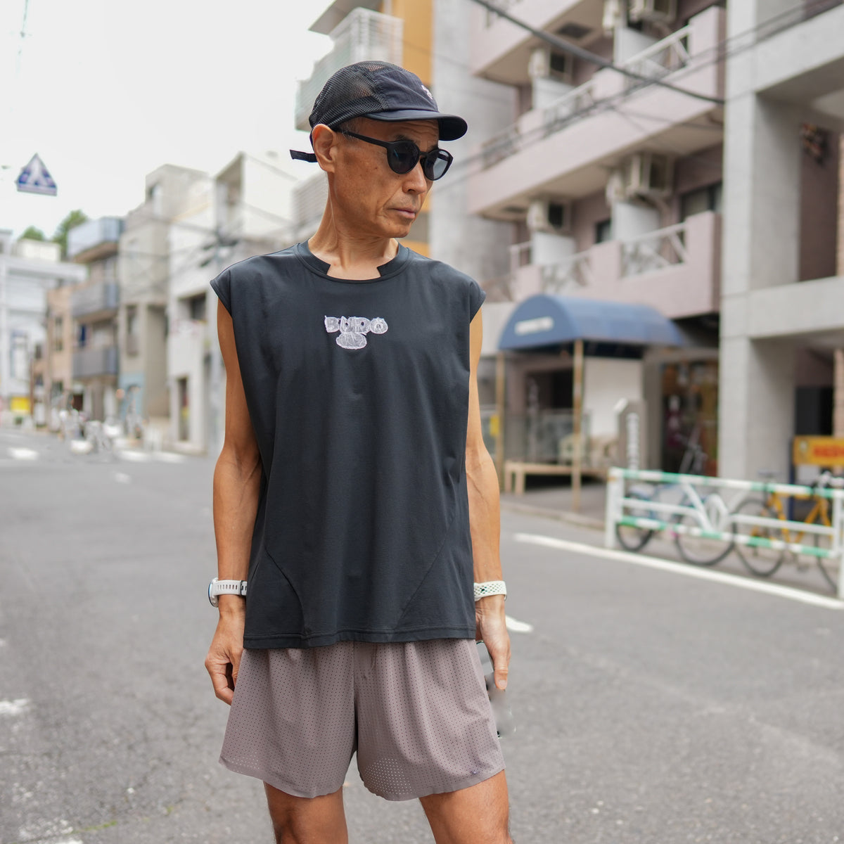 WASHI open collar French sleeve /BLACK