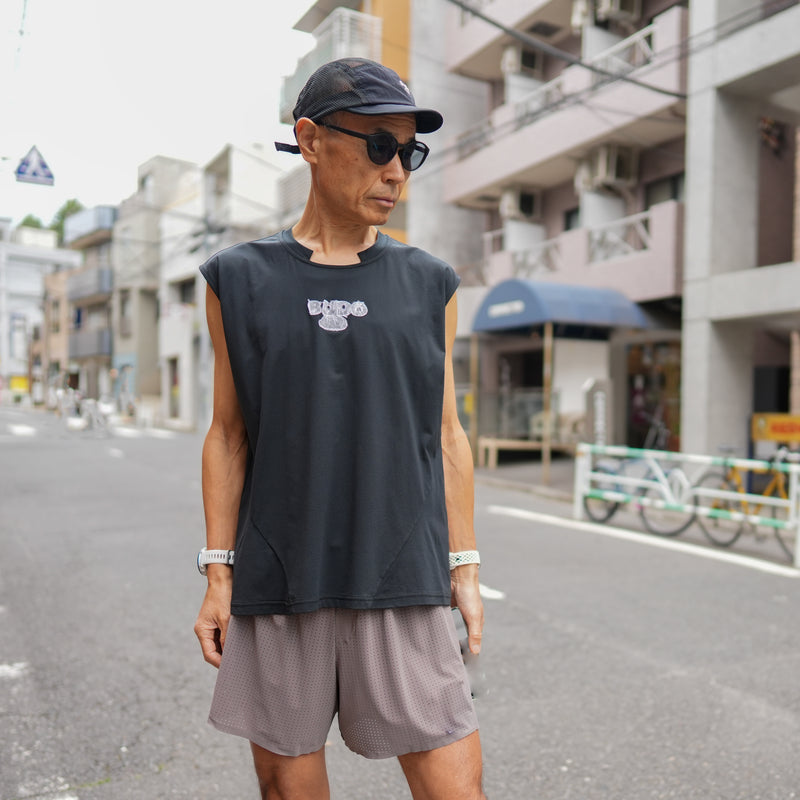 WASHI open collar French sleeve /BLACK
