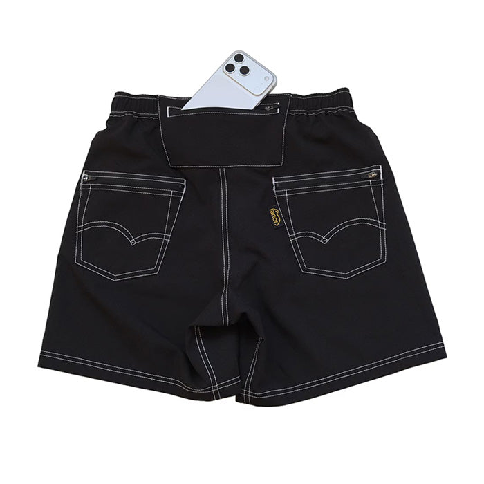 STITCH WORK MIDDLE SHORTS - BLACK -