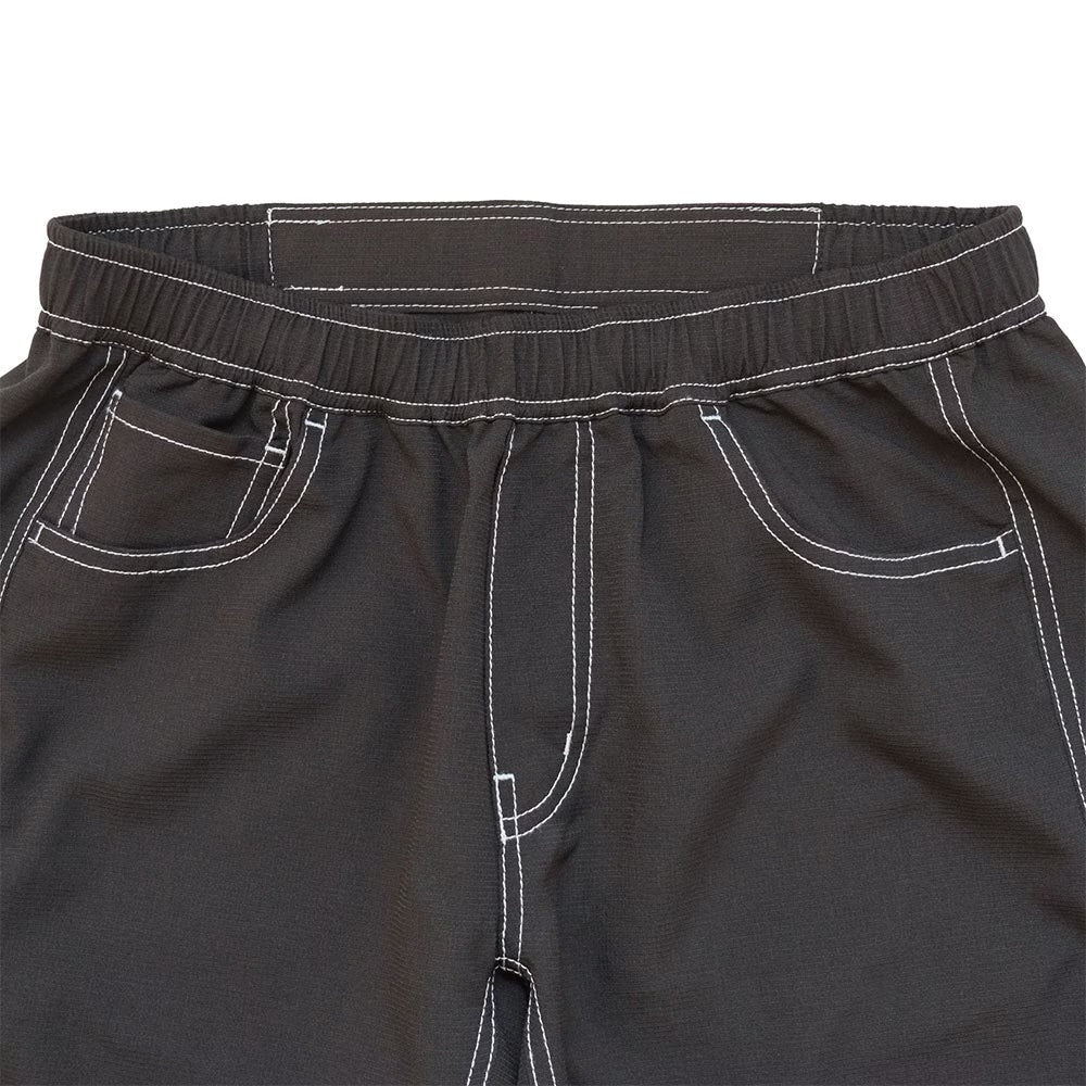 STITCH WORK MIDDLE SHORTS - BLACK -