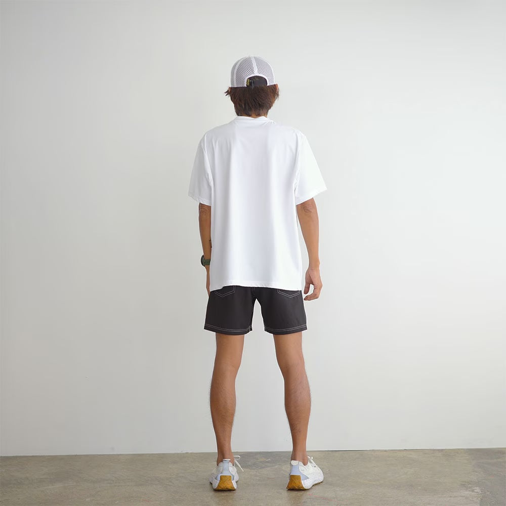 STITCH WORK MIDDLE SHORTS - BLACK -