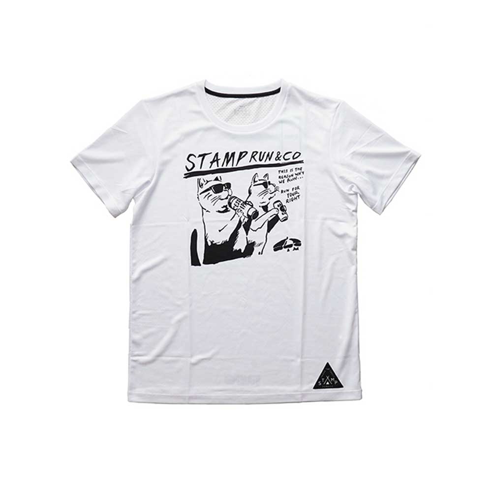 STAMP GRAPHIC RUN TEE (TWO CATS -WHITE-)