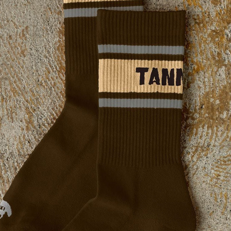 Sato Border Socks: Color Dark Brown