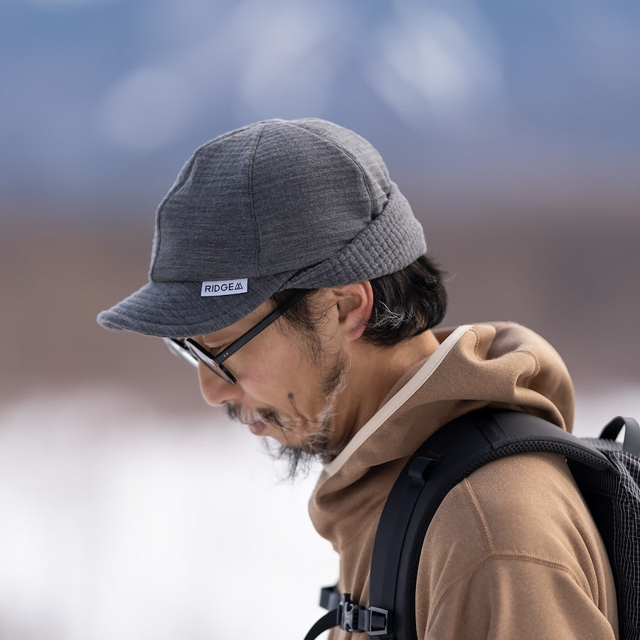 Grid Merino Earmuff Cap Grey