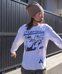 STAMP LONG SLEEVE TEE (TWO CATS -WHITE-)